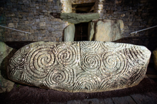 Exquisitely carved entrance K1 kerb stone at Newgrange