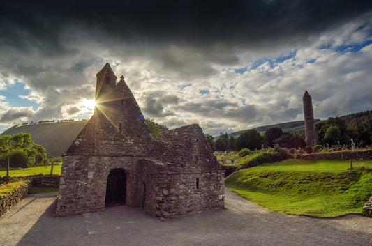 Sunset behind St. Kevin's Church in Glendalough, Co. Wicklow.