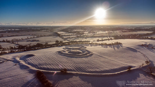 Frost-coated Hill of Tara from the air