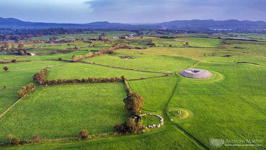 Listoghil, the largest cairn at Carrowmore, County Sligo, and some of the other monuments viewed from the air.