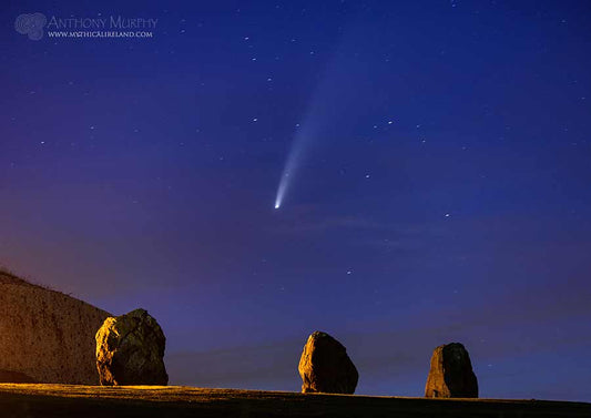 The beautiful comet C/2020 F3 NEOWISE over the stones of the Great Circle, Newgrange, Co. Meath.
