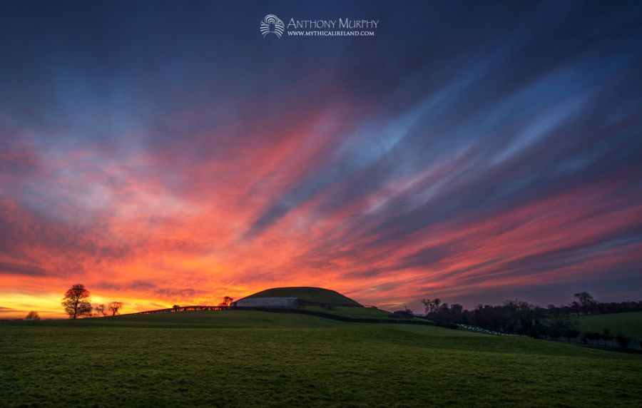 Beautiful winter red sky at Newgrange