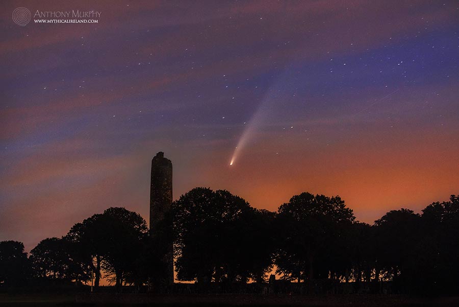 In July 2020, the comet C/2020 F3 NEOWISE put on a spectacular show in the northern twilight sky over Ireland. Here, I captured it over the round tower at the monastery of Monasterboice, Co. Louth. The monastery was founded in the late fifth century.