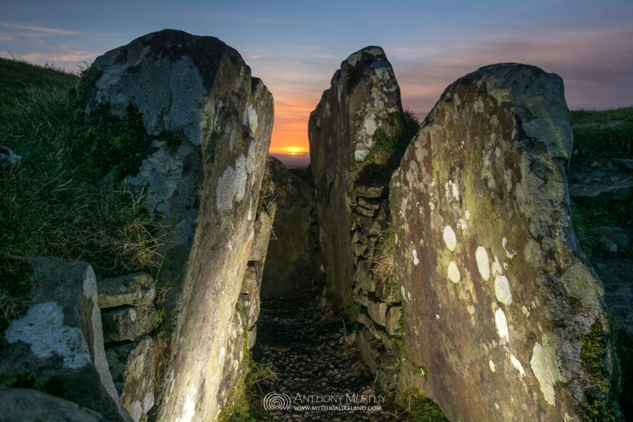 The rising sun at Imbolc (early February, the beginning of spring) aligned with the passage of Cairn U, Loughcrew.