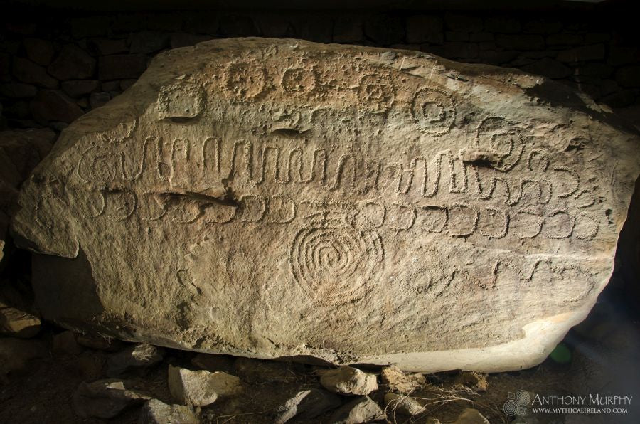 Kerb stone 52 at Knowth is more famously known as the Calendar Stone, so named by the American artist and author Martin Brennan, who says that it contains markings representing a counting system implying knowledge of the 19-year Metonic Cycle of the moon. These carvings are over 5,000 years old.