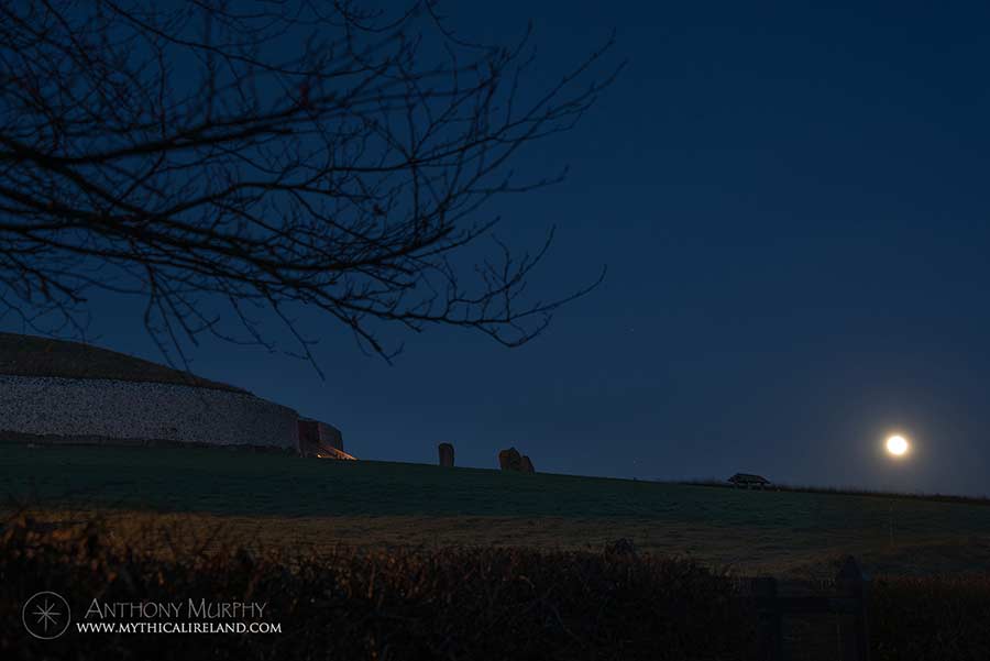 Winter full moonrise at Newgrange