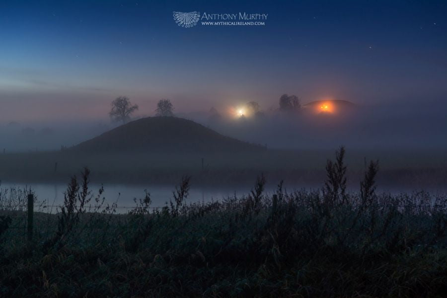 Newgrange and Mound B shrouded in mist