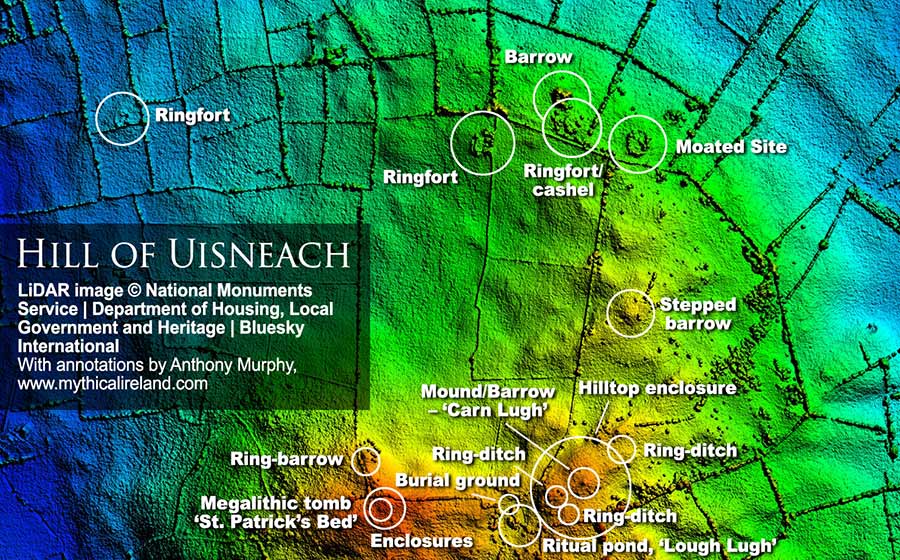 New LiDAR imagery of Uisneach - annotated with currently known archaeological sites