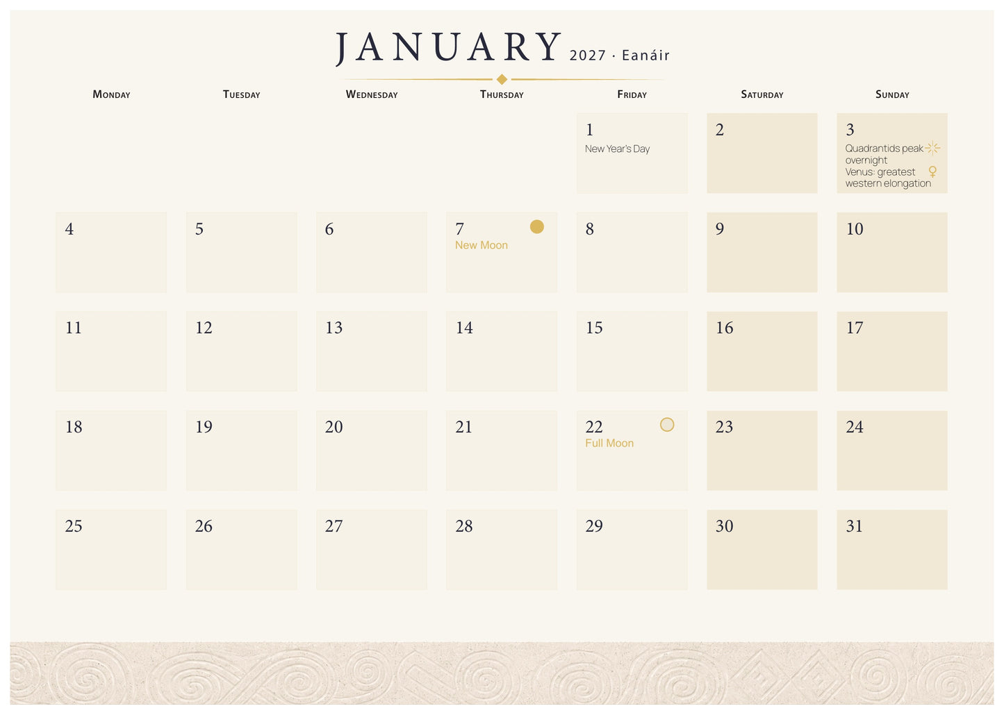 January page of the Mythical Ireland Calendar 2027