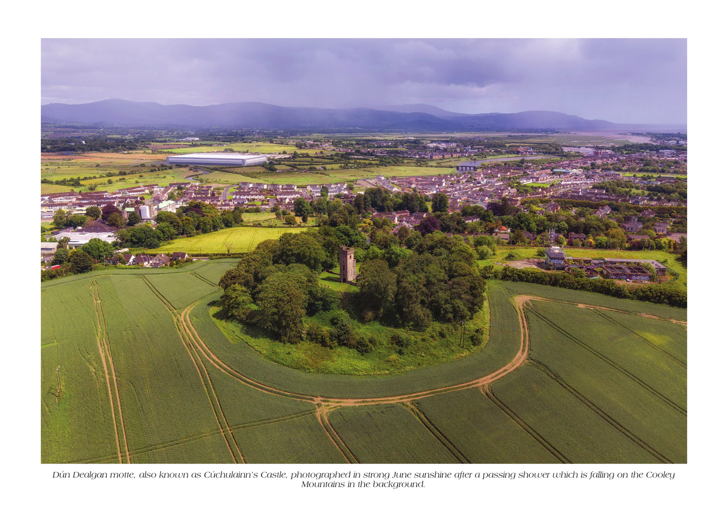 Aerial view of Dún Dealgan, Cú Chulainn’s Castle
