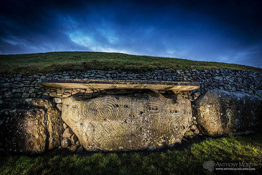 Kerb stone 52, Newgrange, in twilight