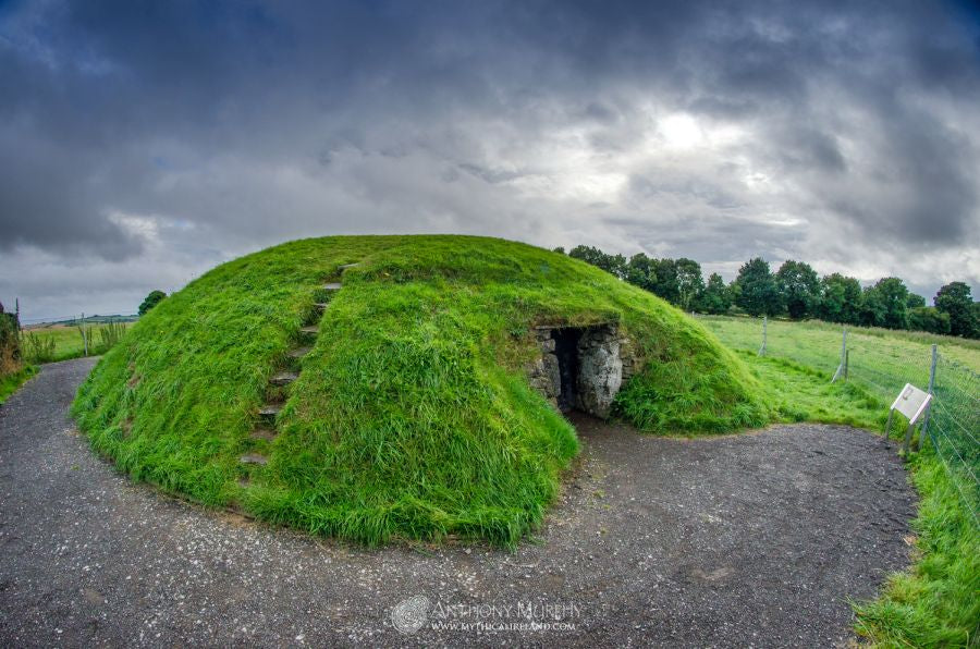 Fourknocks is a small but extraordinary passage-tomb monument of the Neolithic. The mound is less than 20 metres in diameter, meaning it is less than a quarter of the diameter of the great Neolithic cairn of Newgrange, which lies less than ten miles away. However, the interior of Fourknocks contains a large chamber which has almost three times the floor area of Newgrange. Using a fisheye lens, it is just possible to capture a view of Fourknocks from close quarters showing the entire extent of the mound.
