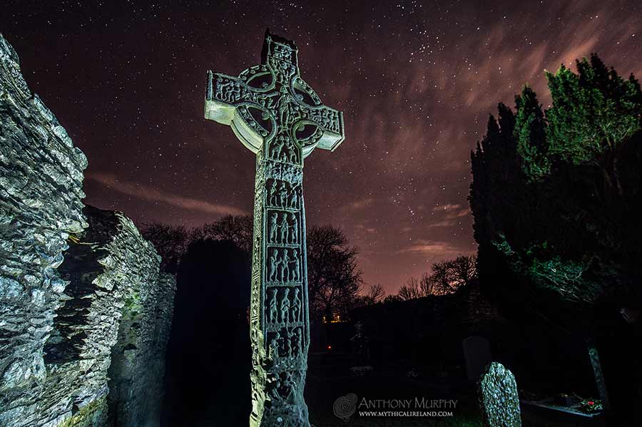 The West Cross (Tall Cross) at Monasterboice under the stars