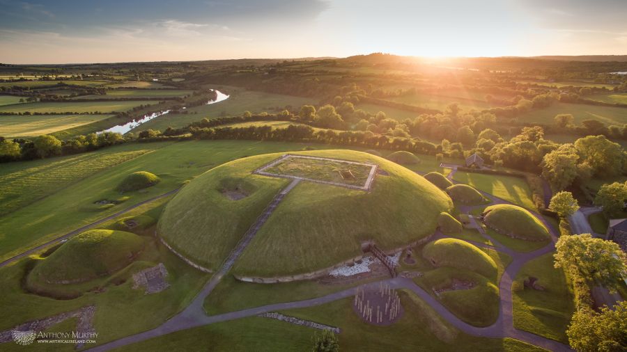 Knowth summer sunset from the air