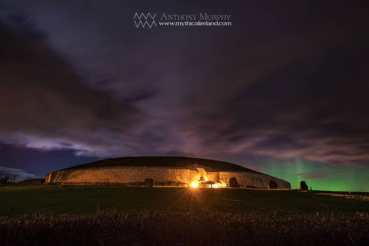 Green aurora borealis over Newgrange