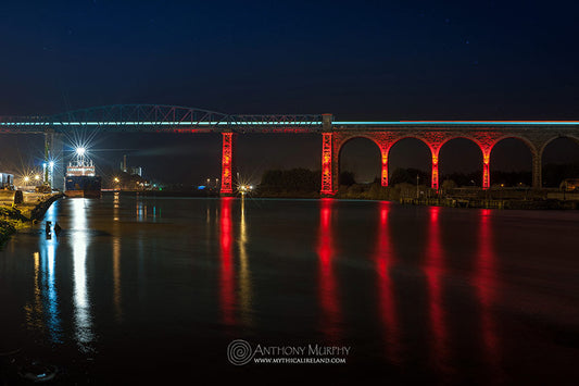Boyne Viaduct in red with train