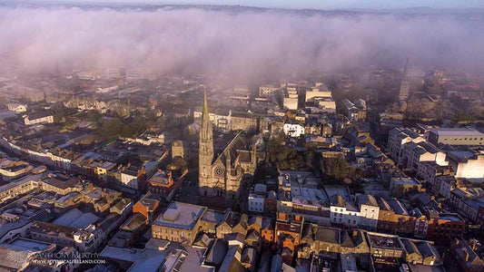 St. Peter's Church and Drogheda on foggy morning