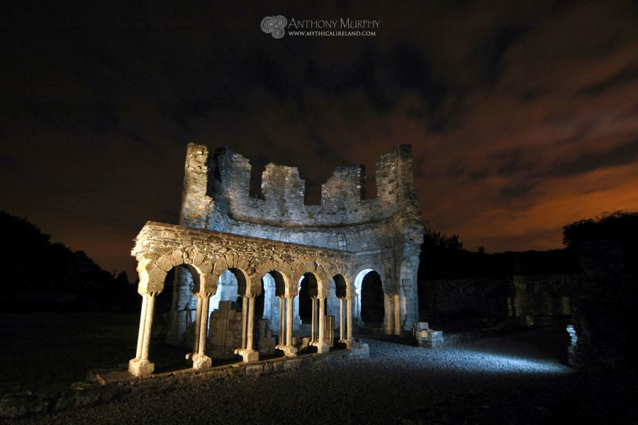 Mellifont Abbey ruins at night