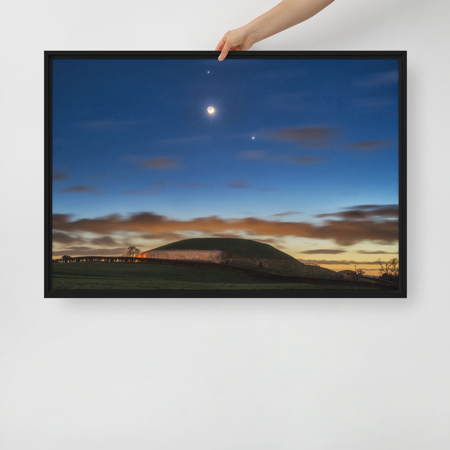 Moon, Jupiter and Venus over Newgrange – Framed canvas